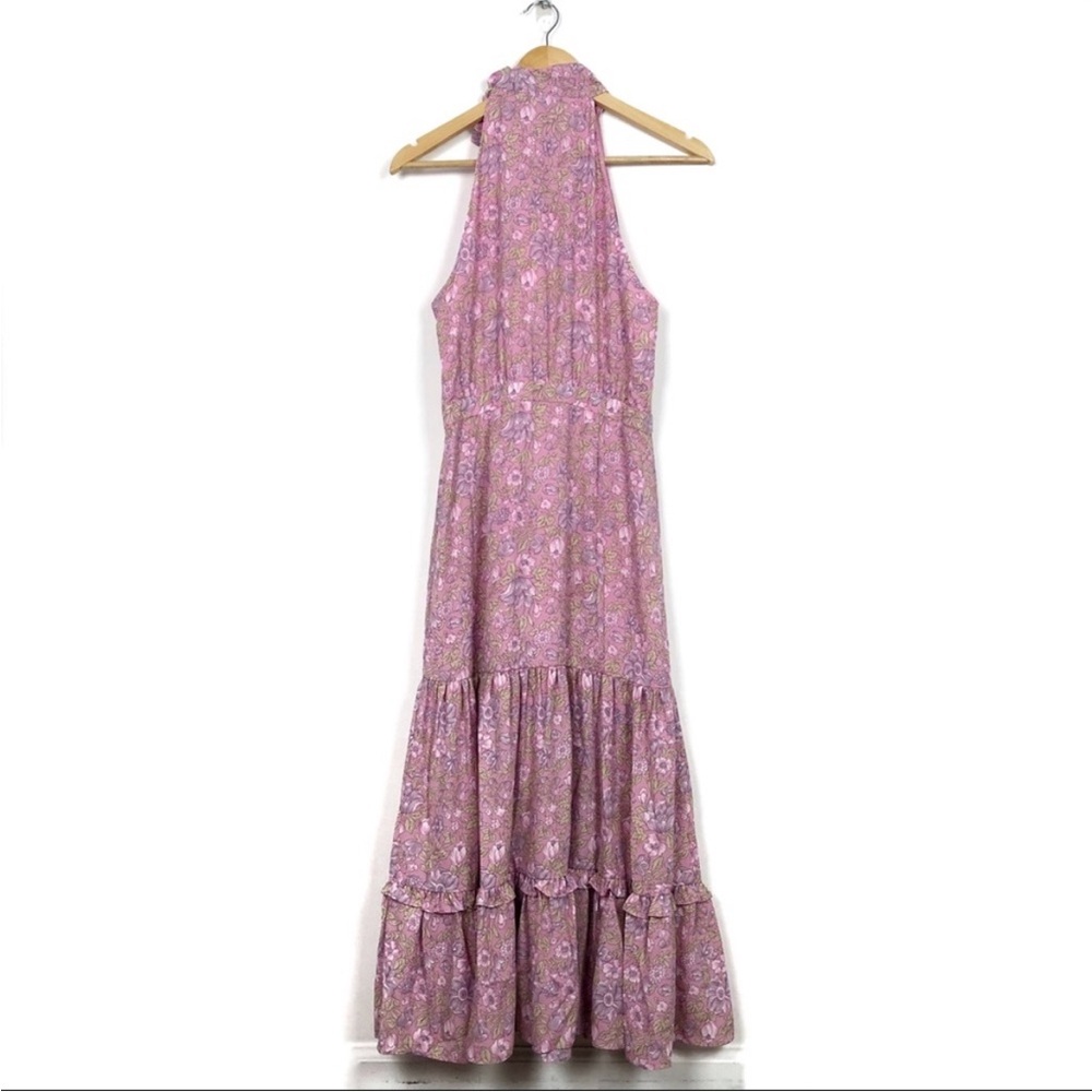 Likely Revolve Mona Floral Midi high neck tie Dress 8 pink ruffle - Picture 6 of 8